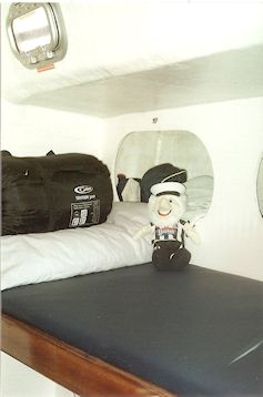 Mattie settles on his Perch below deck.