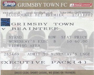 Grimsby Town v Braintree Ticket