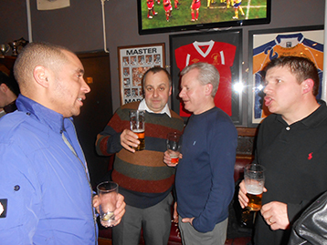 Martin Bennett and Carl Lee representing match sponsors Groveport Logistics spot the Histon Mariners along with top Mariner and old friend Mike.