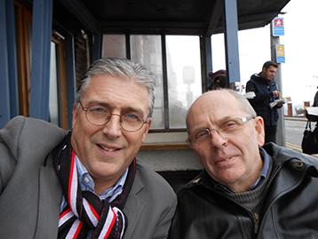 John with the Logistics Director, outside Willys where he also recounted his experiences of Histon F.C.