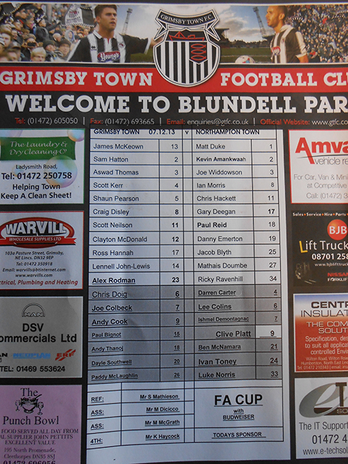 GTFC v Northampton Town Ticket Player Sheet