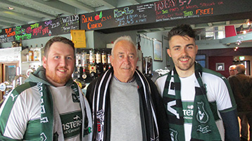 Ed Smith & James Cox immediately seized on the President at Willy's, congratulating him on the Histon Mariners Campaign.