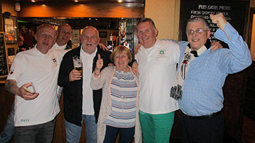 Adrian, Old Boy Mike, Kim and Stuart Duncan celebrate a successful campaign with the Innkeeper.