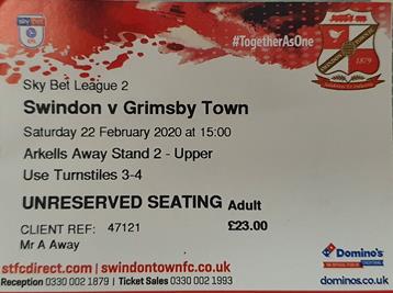 Swindon Town v GTFC Ticket