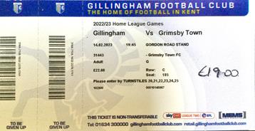Gillingham v GTFC Ticket